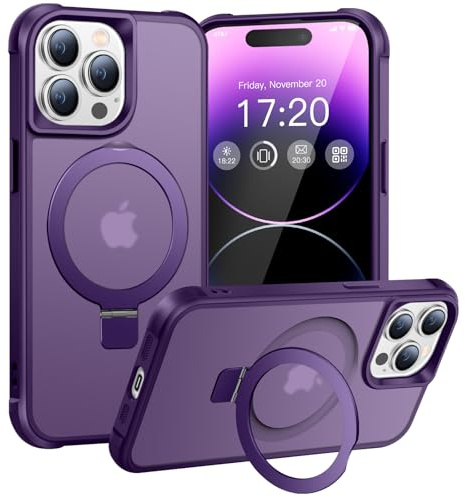 BENTIACC Handyhülle für iPhone 14 Pro Hülle, mit Unsichtbarer Magnetisch Ring Ständer, Mil-Grade Drop Shockproof Anti-Scratch Anti-Fingerabdruck Anti-Rutsch Transluzente Matte Case (Violett)