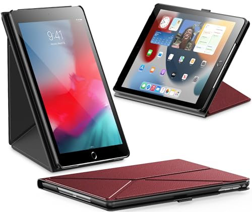 INFILAND Hülle für iPad 6./5th Gen (2018/2017), iPad Air 2/1 (9,7 Zoll), magnetische Origami-Schutzhülle mit Stifthalter, Faltbarer Ständer, Auto Wake/Sleep (Burgunderrot)