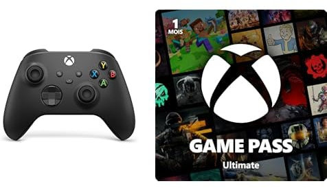 Xbox Manette sans Fil - Carbon Black PourSeries X, Series S, One, Windows 10 & 11, Android et iOS + Game Pass Ultimate - 1 Mois Abonnement