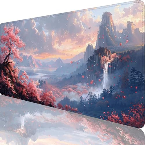 Tapis de Souris Gamer 1600x800x3 mm, Grand Tapis de Souris Rose, Fleurs De Cerisier Mouse Pad Imperméable et Antidérapant, Multifonction Grand sous Main Bureau pour Gamer Decoration Maison 8-8i