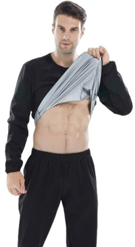 Baustellen Gadgets - Camiseta de sauna para hombre, camiseta de compresión, color sólido, entrenamiento, deporte, faja, gimnasio, ejercicio, camisetas de manga larga, lilas para hombre, Negro , L