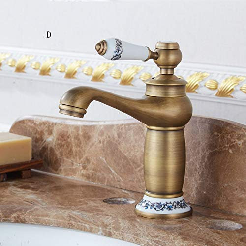 Robinet mitigeur en laiton antique pour salle de bain et cuisine – Robinet d'évier en cuivre de style européen noir finition brossée eau chaude et froide design au-dessus du comptoir B-couleur bronze