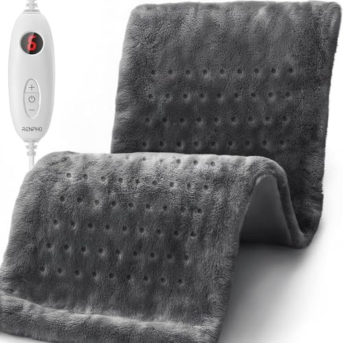Heizkissen Heizdecke mit Abschaltautomatik, Wärmekissen für Rücken Nacken Schulter, 60x30cm Elektrisch Wärmedecke, Geschenke für Frauen Muttertag, 6 Stufen, Grauer Flanell Waschbar