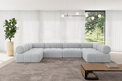 ALTDECOR Modulares Sofa Ecksofa in U-Form Corner modular Sofa Eckcouch Couch Wohnlandschaft Cauchsofa Polstersofa Garvo-U2-380x190x70 cm Grau
