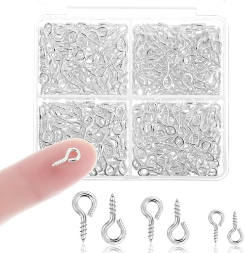 900 Stück 8/10 mm Kleine Ösenschraube für Schmuckherstellung, Schraubösen Haken zum Schrauben, Metall Ringschraube mit Aufbewahrungsbox Schraubhaken Schraube Ösenhaken für DIY Kunsthandwerk (Silber)