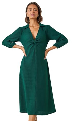Roman Originals Textured Collared Twist Front Dress for Women UK - Ladies Everyday Holiday Spring Summer V-Neckline Comfy Soft Evening Vacation Work Party