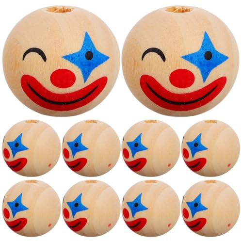 Angoily Holzperlen Mit Gesicht 20mm Clown 10 Stück Für Kinder | Buntes Clown-Design, Holzmaterial, Ideal Für Armbänder Und Halsketten Für Kinder