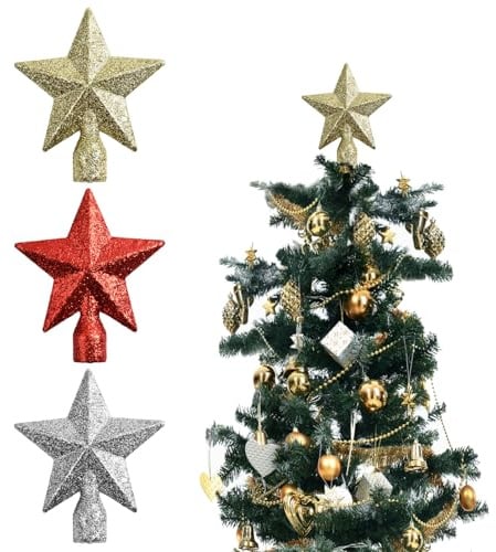 3 Stück Weihnachtsbaumspitze Klein Enthält Gold, Rot und Silber Mini Christbaumspitze 10cm Tannenbaumspitze Kunststoff Weihnachten Baumspitze Geeignet für Weihnachtliche Dekoration