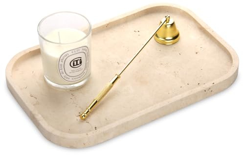 Marmor Tablett Natürlicher, Travertin, 30 x 20 x 1.8 cm | Badezimmer Tablett, Kosmetiktablett, Vielseitiges Dekotablett, Luxuriöser Küche Arbeitsplatten