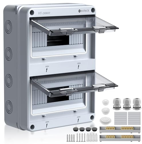 Neoteck Verteilerkasten Aufputz 2-Reihig 24 Module Sicherungskasten Aufputz IP65 Wasserdicht für Garten oder anderen Außenbereichen