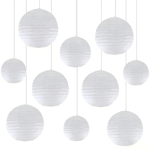We Moment Zone 10 Stück Papier Lampions Weiß Runde Papierlaterne Papier Laterne für Lampenschirm Weiß Deko, Geburtstagsfeier,Hochzeitsdekorationen，Gartenparty Deko