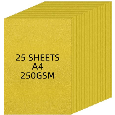 APXEL 25 ark glitterpapper A4-uppsättning, färgglada ark A4, guld, 250 g/m², blandat färgat pappersblock för klippbokning, fotoalbum, semesterdekorationer och gör-det-själv-projekt för fester