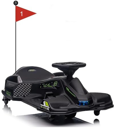 24V Kids Drift Go‑Kart,180W Brushless Motor Ride‑On Toy for Outdoor Play | 180W brushless motor, front & rear colourful LED lights, built-in music, 110lbs max load, 5 anti-slip wear resistant tyres
