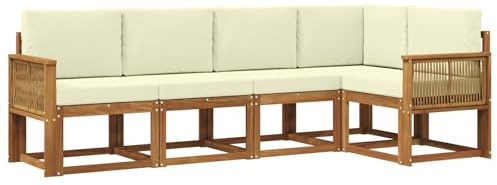 vidaXL Outdoor-Sofagarnitur mit Kissen 5 pcs Natur und Creme Polyester, Garten, modernes Outdoor-Sofa, wetterfestes Lounge-Möbel, perfekte Terrasse für gemütliches Sitzen