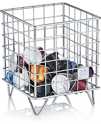 Barista & Co Coffee Pod Cage - Stainless Steel Large Capacity 80+ Coffee Capsule Holder - Electric Steel with Stamp Logo Coffee Pod Storage Compatible with Nespresso, Tassimo, Dolce Gusto Pods etc.