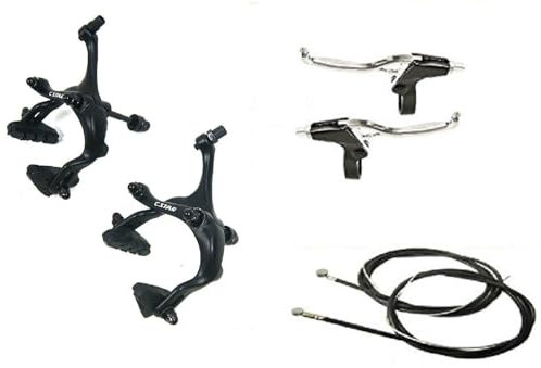 Coppia Freni GANASCE NERO + Filo e Guaina NERO + Leve FRENO Alluminio per Bicicletta BICI Fixed - Scatto Fisso - Corsa /Strada