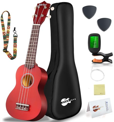 Everjoys Sopran Ukulele Set für Kinder und Erwachsene 21 Zoll Ukulele Starter Kit mit Tasche, Tuner, Songbook, Saiten, Pick, Kleine Hawaii Gitarre Mahagoni