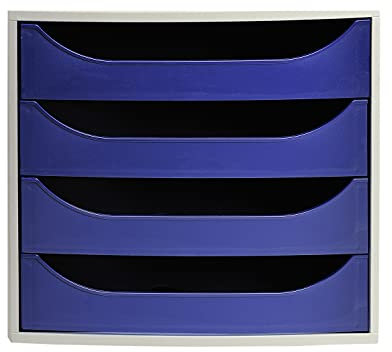 Exacompta 2286104D Ablagebox Office mit 4 Schubladen für DIN A4+ Dokumente. Ecobox mit hoher Kapazität für mehr Platz auf dem Schreibtisch Big Box Grau|Nachtblau