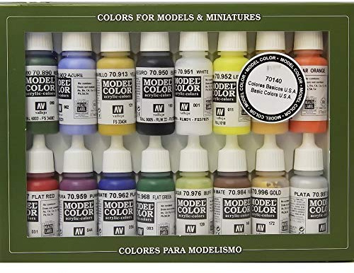 Vallejo 70140 – Vallejo Model Colour Basic Colors USA Acrylfarben-Set – 16 x sortierte 17 mm Farbe, Schwarz