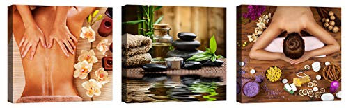 LuxHomeDecor Lot de 3 tableaux centre esthétique, spa Benêle, 30 x 30 cm, impression sur toile avec châssis en bois, ameublement moderne