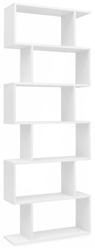 FineBuy Bücherregal FB51366 70 x 23,5 x 190,5 cm weiß, Standregal 6 Fächer, Kleine Design Kommode, Modernes Aktenregal Spanplatte freistehend, Aufbewahrungsregal offen