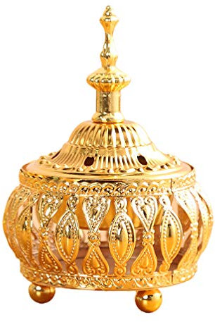 PRETYZOOM Arabischer Weihrauchbrenner Räuchergefäß Metall Weihrauchbehälter Duftlampe Aromalampe Räucherstäbchen Halter Hochzeit Ostern Geburtstag Party Dekoration Ornament Golden