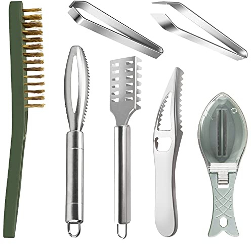 Openfly Fish Scaler Tool, Stainless Steel Fish Scaler Remover Fish Scraper Scaler with Sawtooth, Fish Skin Graters Fish Tweezers Fish Descaler Tool for Cleaning Fish