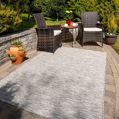 Durable Soft Plastic Light Grey Outdoor Garden Flatweave Carpet Rug Weather Mould Resistant Washable Easy Clean Lawn Patio Decking Pergola Dining Non Shed Waterproof Floor Mat Rugs 200cm x 290cm