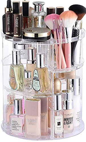 Clear Rotating Makeup Organizer for Vanity,Adjustable Skincare Organizer Countertop,Cosmetic Display Cases for Beauty,Skin Care,Spinning Makeup Stand,Make up Storage Organizer and Perfume organizer