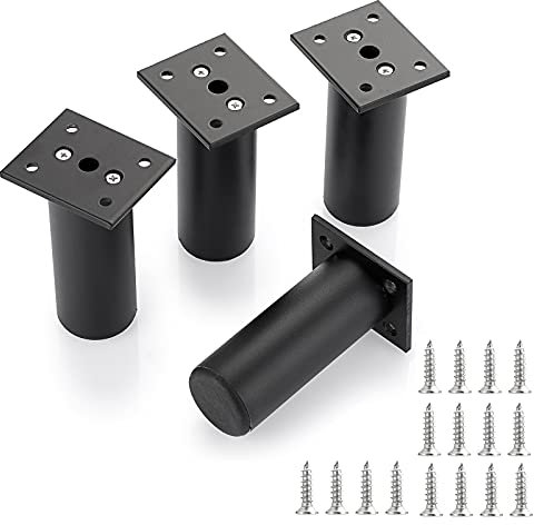 IGNPION Lot de 4 pieds de meubles réglables de 10,2 cm en alliage d'aluminium pour meuble TV, canapé ottoman, placard, noir
