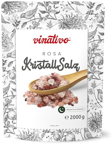 vinativo Rosa Kristallsalz – grob – 2kg – Premium Qualität – unraffiniert – Steinsalz reich an Mineralien – für die Mühle geeignet - Salt Range Pakistan