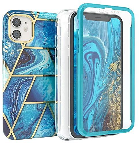 EAZY CASE 360 Grad Hülle kompatibel mit iPhone 11 mit Kameraschutz, Premium Full Cover, Case mit Displayschutz, Schutzhülle, Slimcover, Handyhülle, Komplett-Schutz Cover, Blau