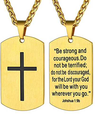 Supcare Hundemarke mit Gravur Herren Dog tag Halskette Kruzifix Kette Militär Kette Anhänger Edelstahl Goldkette Erkennungsmarke Religious Cross Necklace Catholic Modeschmuck für Weihnacht