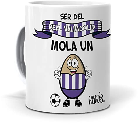mundohuevo Taza para Hinchas del Real Valladolid | Ser del Real Valladolid Mola un Huevo | Taza con Diseño y Frase de Fútbol | Taza para Desayuno | Tassa con Capacidad de 350 ML