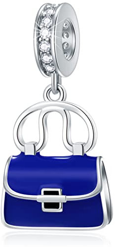 Blaue Emaille Hand tasche Anhänger Charms passen Pandora Reise Armband, 925 Sterling Silber Frauen Einkaufstasche Handbag Perlen, Geschenk für Oma/Schwester/erster Muttertag/Mama/Tochter