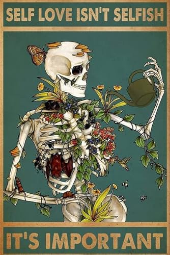 Teuoqi EYSL Retro-Blechschild Home Metal Mental Health Matters Poster Skeletons Self Love Isn't Selfish It's Important Postertattoo Totenkopf Aluminium Dekor Öffentlichkeit 20.3x30.5 cm, 20.3x30.5 cm