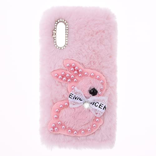 YKTO Plüsch Kaninchen Hülle für Huawei P20 lite (2019) niedliche Glitzer Diamant Perlen Kaninchen Handyhülle Bequeme Kunstplüsch Handyhülle mit Huawei P20 lite (2019),Rosa Hase