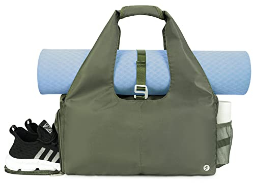 Sporttasche Damen Yogatasche Groß Reisetasche mit Schuhfach & Nassfach Tragetasche Herren Fitnessstudio Sport Gym Tasche für Yogamatten, Armeegrün