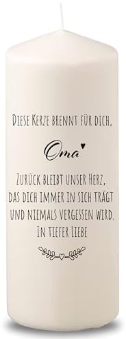 Villa Rosa Lotta – Trauerkerze Grabkerze Ortrun Oma mit Spruch I 15 cm hoch & 6 cm Durchmesser | Andenken an Verstorbene I Trauergeschenk, Grablicht, Grabschmuck | Großmutter Trauer
