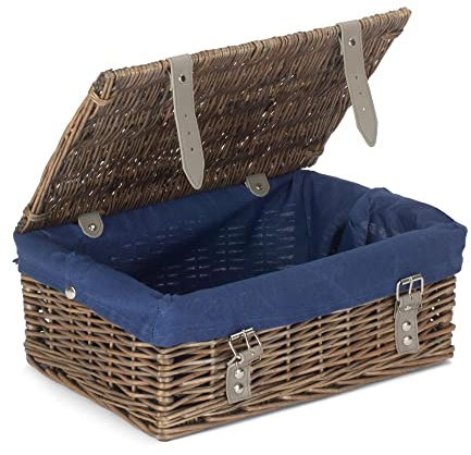 Red Hamper EH168N Blue Antique Wash Blue Lining 35cm Empty Wicker Hamper Basket
