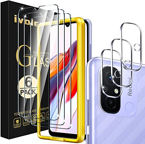 ivoler 3 Pièces Film Protection écran en Verre Trempé pour Xiaomi Redmi 12C avec 3 Pièces Caméra Arrière Protecteur, Outil d'Installation Facile, 9H Dureté, Anti-Rayures, sans Bulles