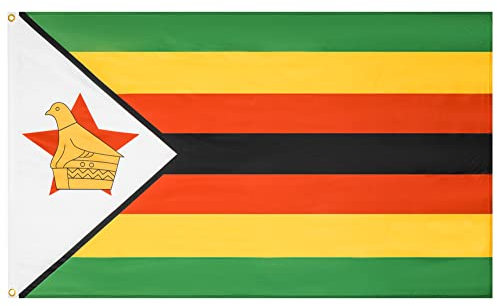 MUWO Bandiera Nations Together 90 x 150 cm Nationalmanschaft Bandiera da giardino double face, resistente alle intemperie, bandiera da calcio in poliestere, bandiera tedesca con occhielli (Zimbabwe)