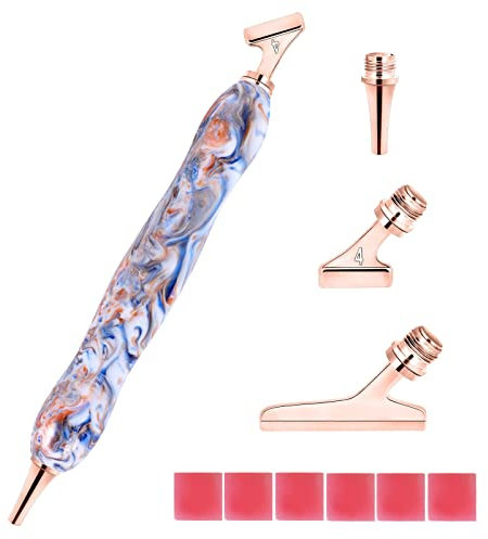 papasgix Diamond Painting Stylo Métal, DIY Diamant Peinture Stylo Accessoires et Outils, Painting Tools Drill Pen avec 45°incliné têtes de Stylo de Remplacement