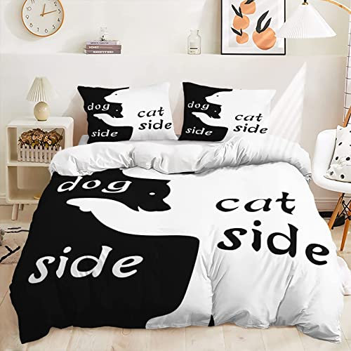 TAKOLI Bettwäsche 135 x 200 Hunde Print, Weiche Microfaser Hundeseite, Meine Seite Bettwäsche Set 2 teilig - Partner Paare Bettbezug & 1 Kissenbezüg 80x80, mit Reißverschluss