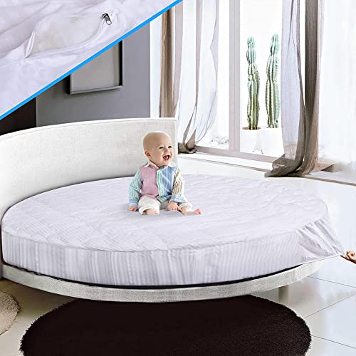 VSOYRA Runde, dicke Matratzenauflage, extra tiefes Spannbetttuch, gestepptes Design, einfarbig, bequeme Bodenmatte, Futonbett, Matratzenschoner, Weiß, Durchmesser 180 cm