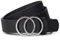 JasGood Damen Ledergürtel Mode Doppel O-Ring Schnalle Gürtel für Jeans Hosen Kleider,Schwarz/Silberne Schnalle,130cm