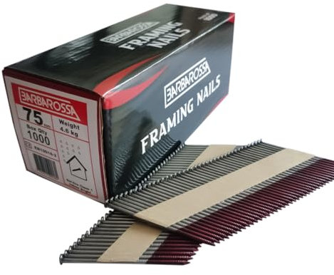 Barbarossa 1st Fix (51mm - 90mm) Galvanised collated framing Nails for Cordless nailers (75mm Bright)