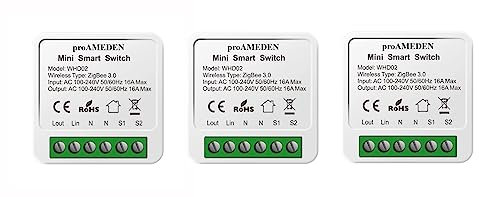 proAMEDEN Interruptor inteligente ZigBee 3.0 de 16A, MINI Smart Switch Wifi, Módulo interruptor, Compatible con Alexa y Google Home Assistant, (ZigBee, 3/un).