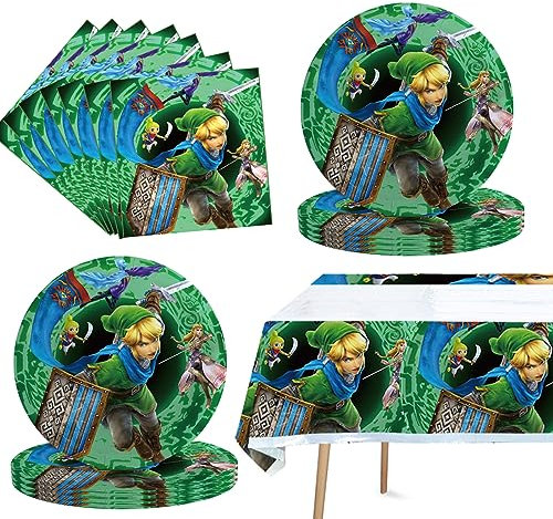 41Pack Zelda Birthday Decorations, 20 Plates, 20 Napkins and 1 Tablecover for Zelda Birthday Party Supplies