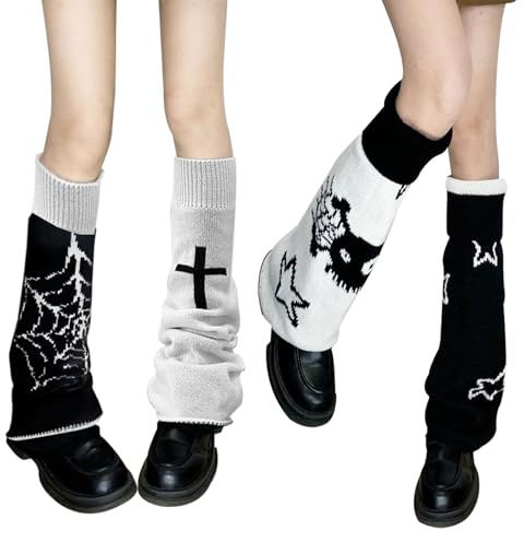 XEPST 2 Pairs Y2K Harajuku Kawaii Leg Warmers for Girls Women, Lolita Knit Socks Gothic Cover for 80s Accessories